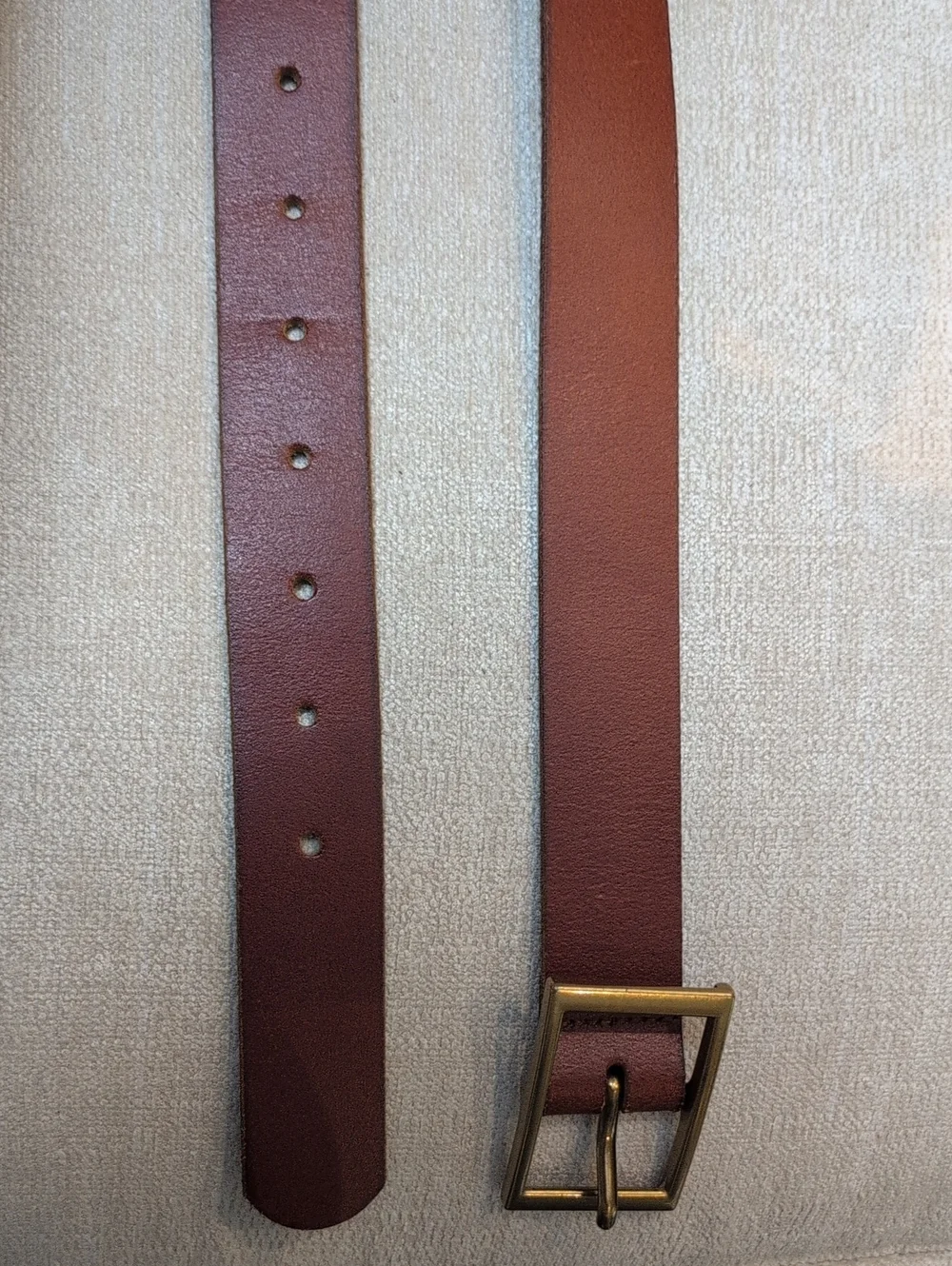 Brown Leather Belt with Brass Tone Buckle Size M Classic Preppy